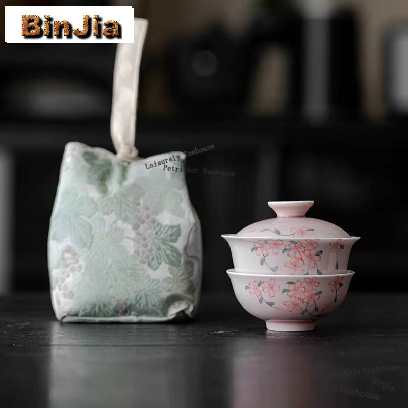 Korean Tea Set - Hand-painted Cherry Blossom Tea Set Kit