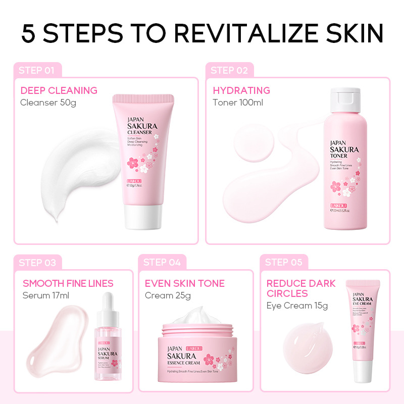 LAIKOU Sakura 5pcs Skin Care K - Essence Serum Toner 评论和价格