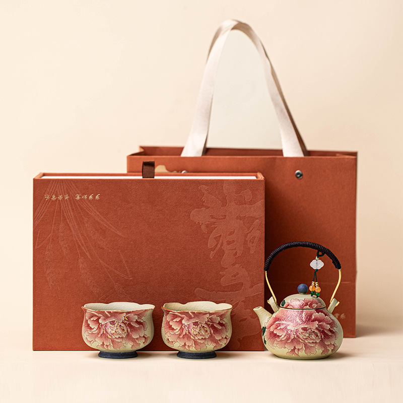 Kiln Blue White Flint Red Peon - Korean Tea Set 评论和价格