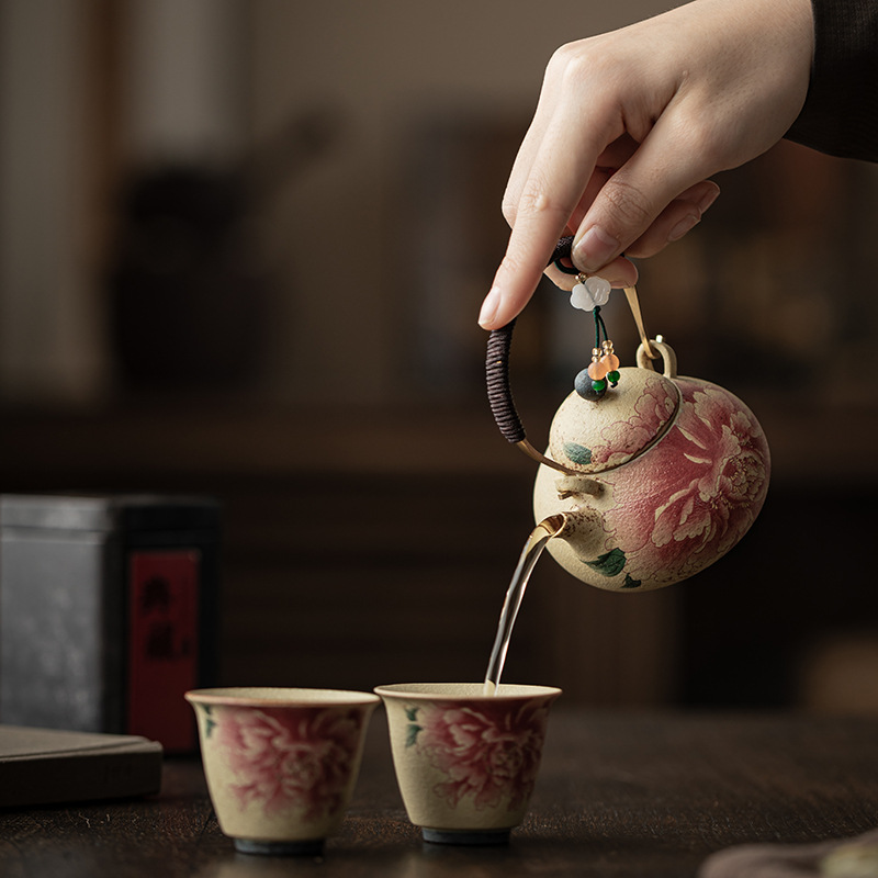 Kiln Blue White Flint Red Peon - Korean Tea Set 评论和价格