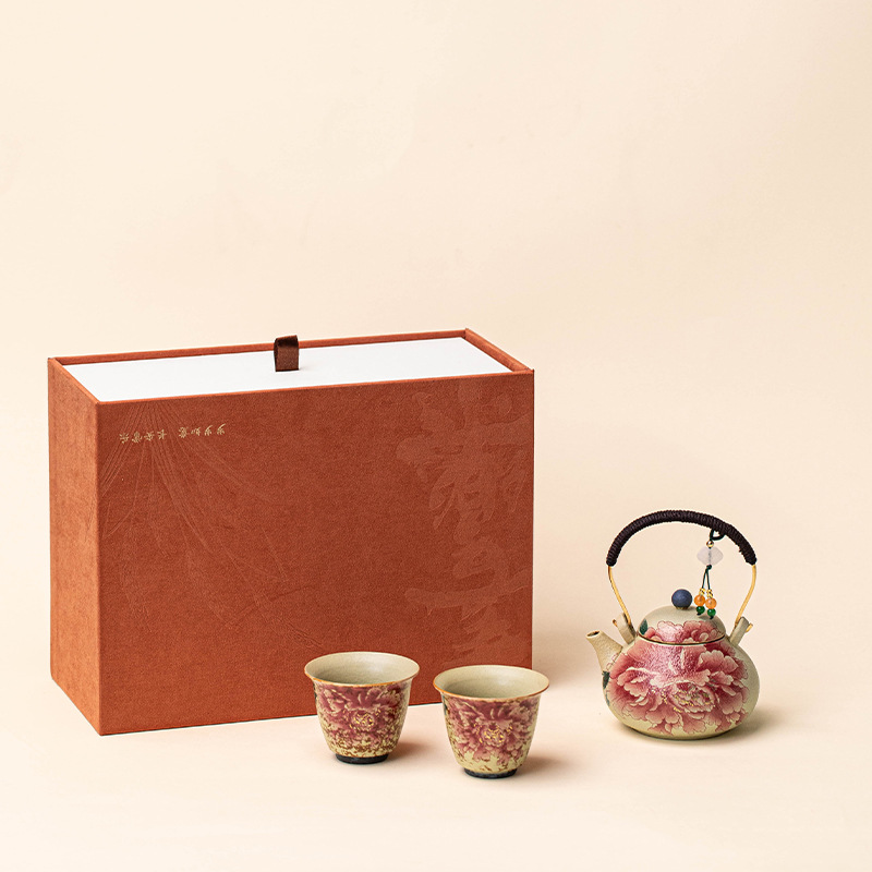 Kiln Blue White Flint Red Peon - Korean Tea Set 评论和价格