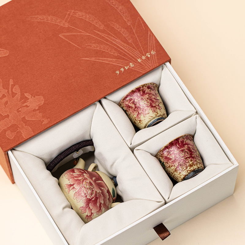Kiln Blue White Flint Red Peon - Korean Tea Set 评论和价格